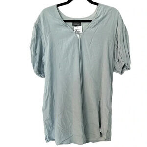 4SI3NNA Women’s Blue Slate Short Puff Sleeve Tie Neck Blouse Size XS NWT